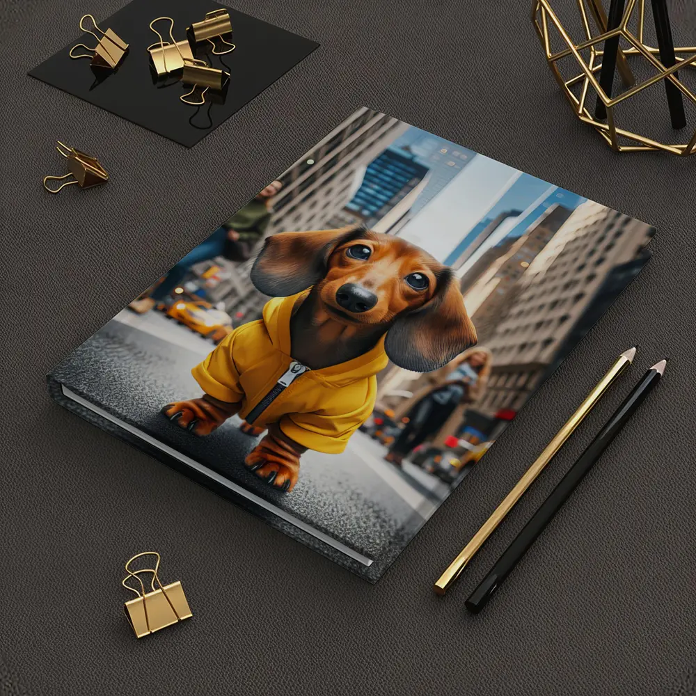 Dachshund Yellow Hoodie New York City Street – Notebooks