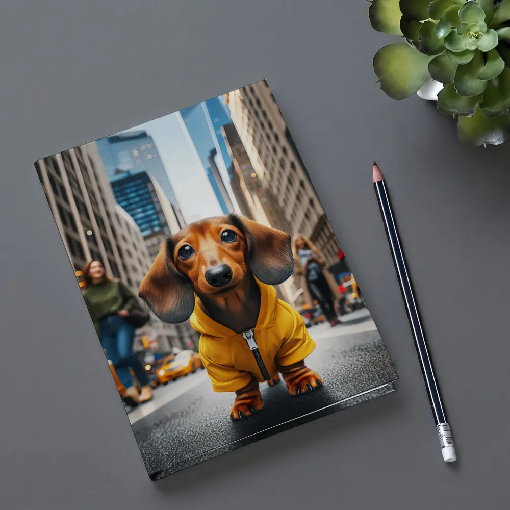 Dachshund Yellow Hoodie New York City Street – Notebooks