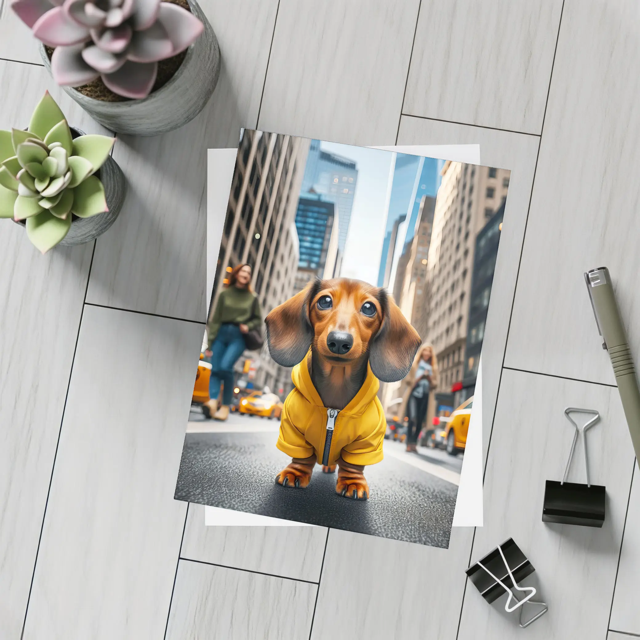 Dachshund Yellow Hoodie New York City Street – Postcards