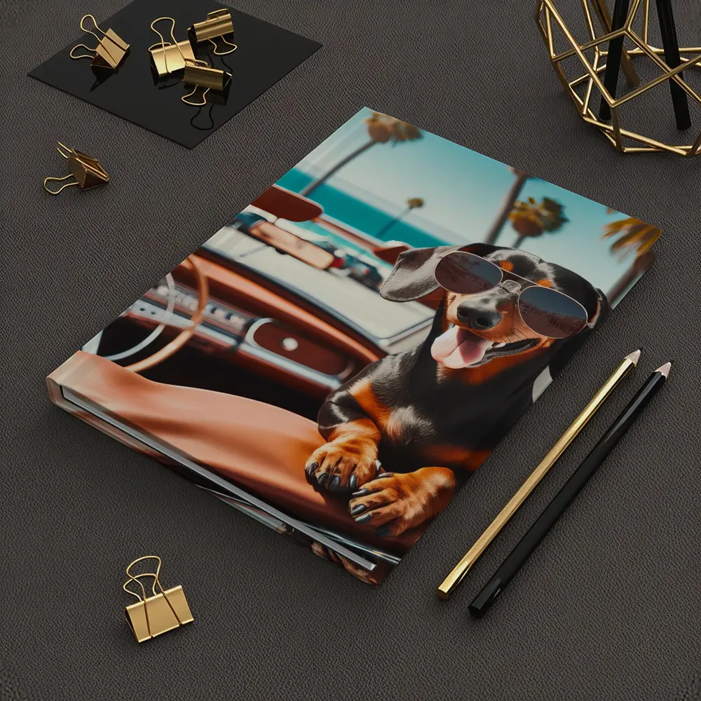 Dachshund Wearing Sunglasses in Convertible Car – Notebooks