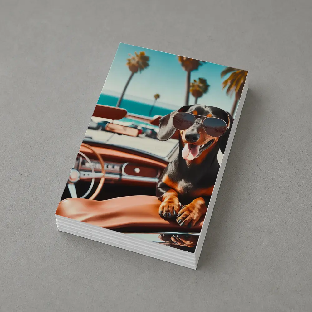 Dachshund Wearing Sunglasses in Convertible Car – Postcards