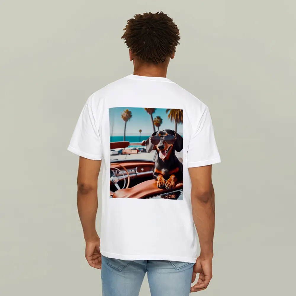 Dachshund Wearing Sunglasses in Convertible Car – T-Shirts