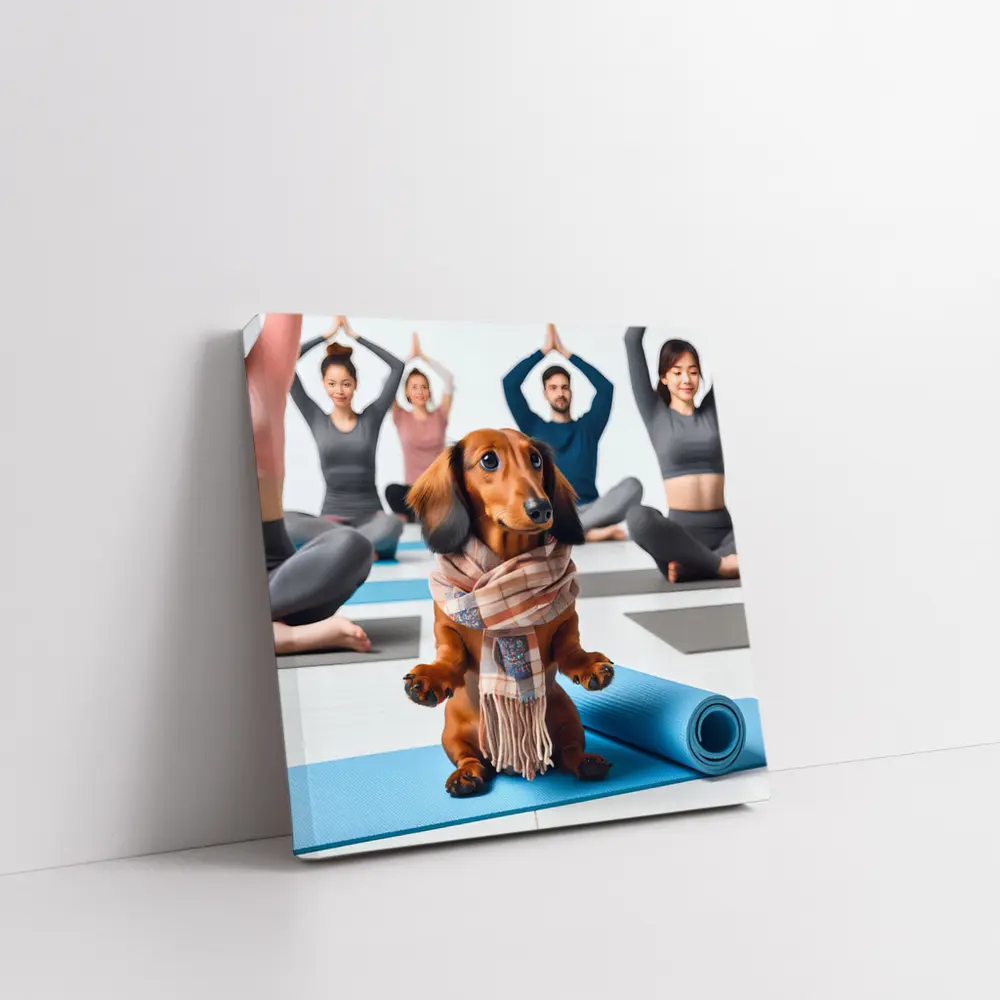 Dachshund Wearing Scarf at Yoga Class – Wall Art