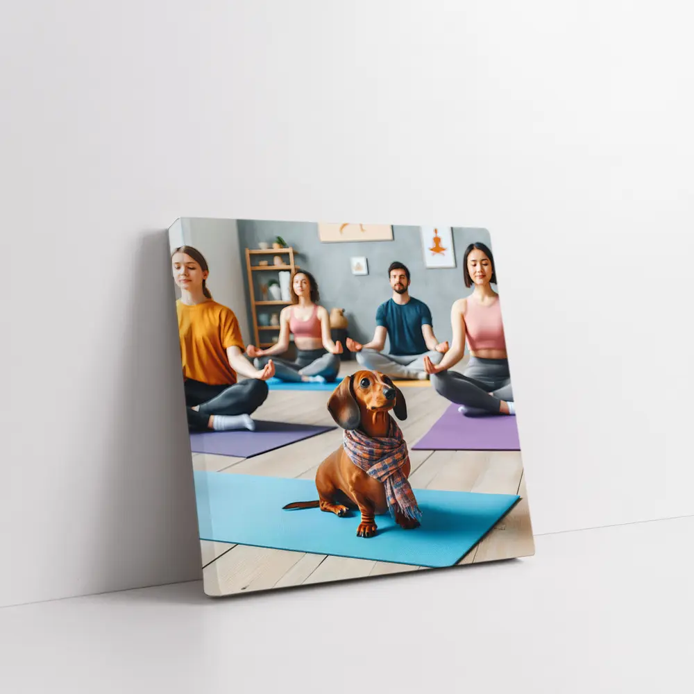 Dachshund Dog Wearing Scarf at Yoga Class – Wall Art