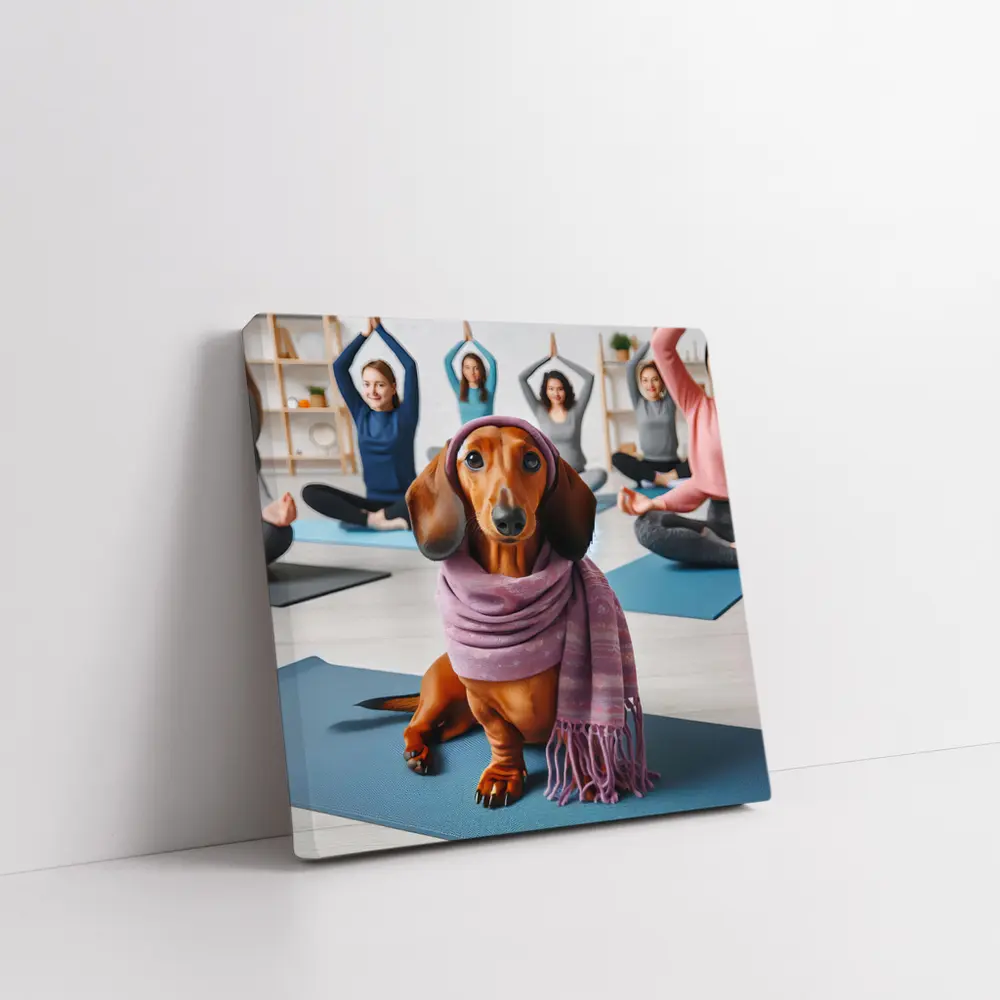 Dachshund Wearing Scarf In Yoga Class – Wall Art