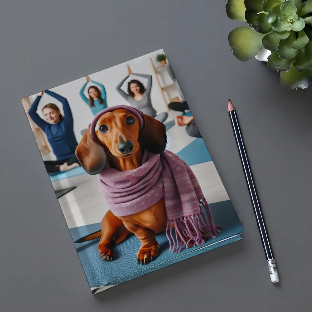 Dachshund Wearing Scarf In Yoga Class – Notebooks