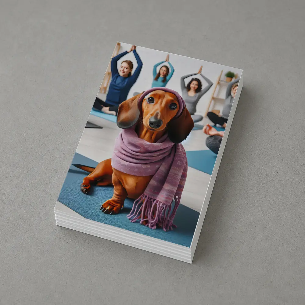 Dachshund Wearing Scarf In Yoga Class – Postcards