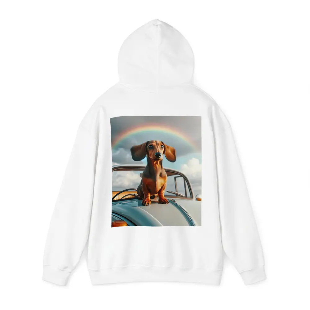 Dachshund Dog on Vintage Car Rainbow Sky – Hoodies