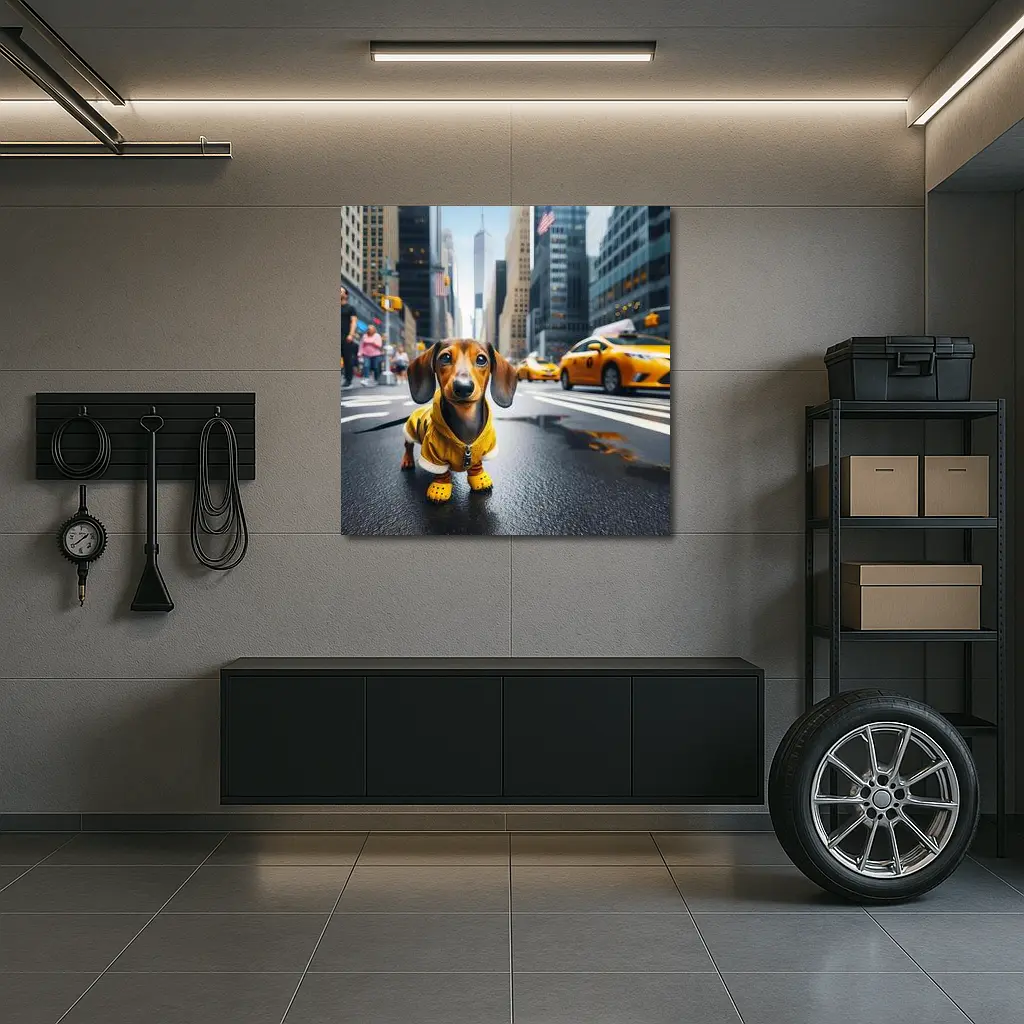 Dachshund Dog Yellow Outfit New York City – Wall Art