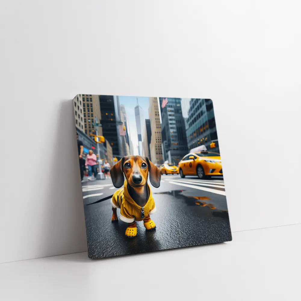 Dachshund Dog Yellow Outfit New York City – Wall Art
