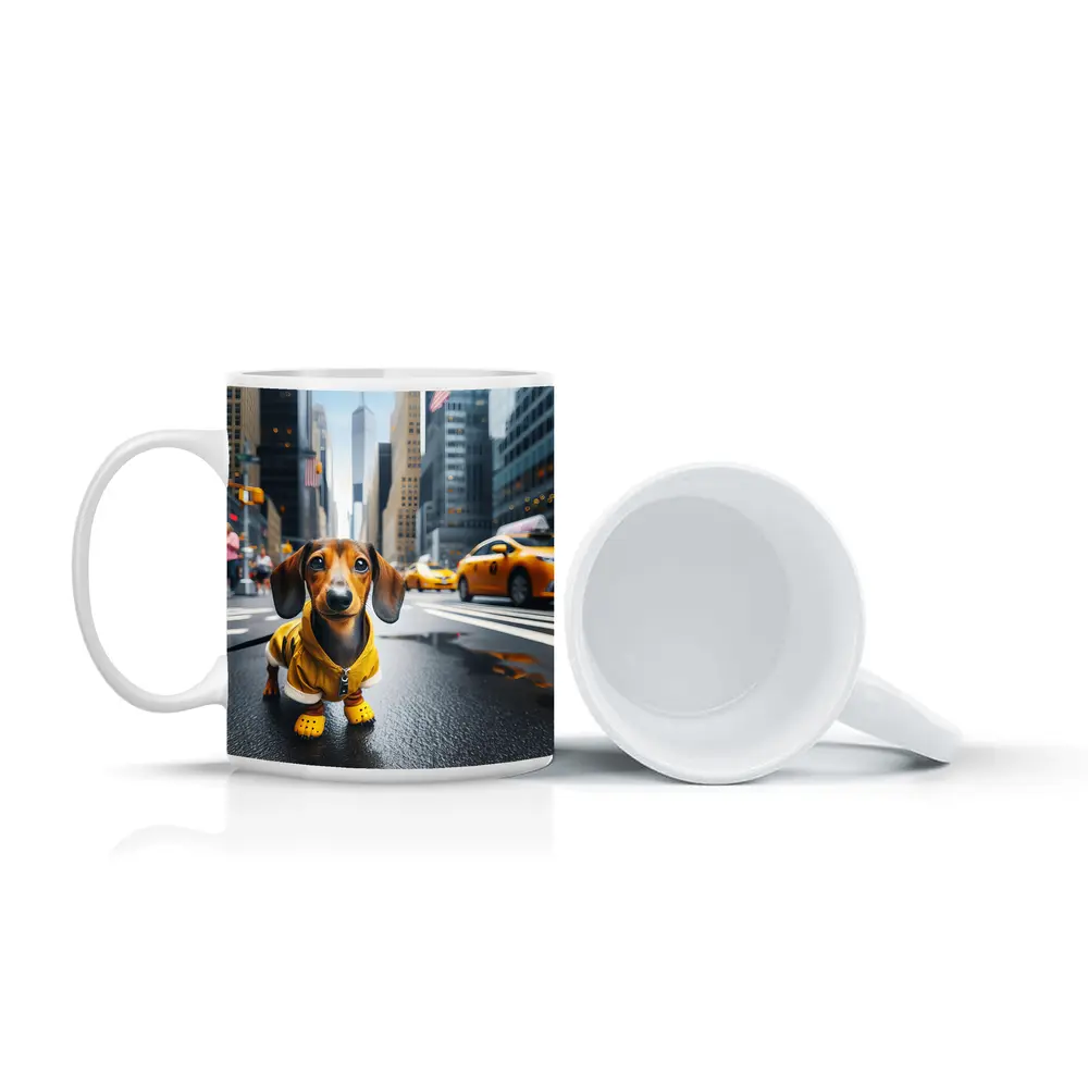 Dachshund Dog Yellow Outfit New York City – Mugs