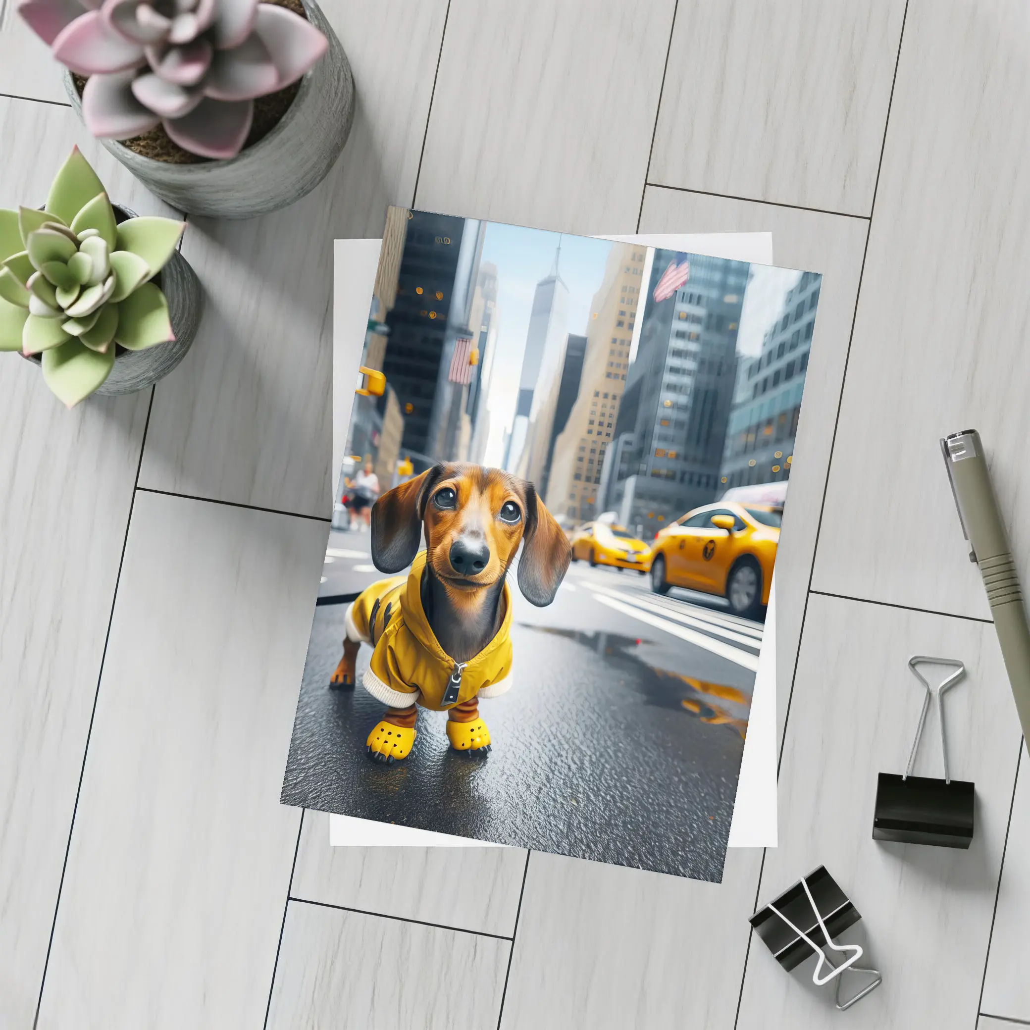 Dachshund Dog Yellow Outfit New York City – Postcards