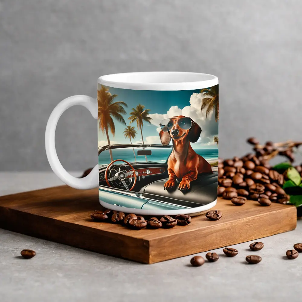 Dachshund Dog Sunglasses Retro Convertible Beach – Mugs
