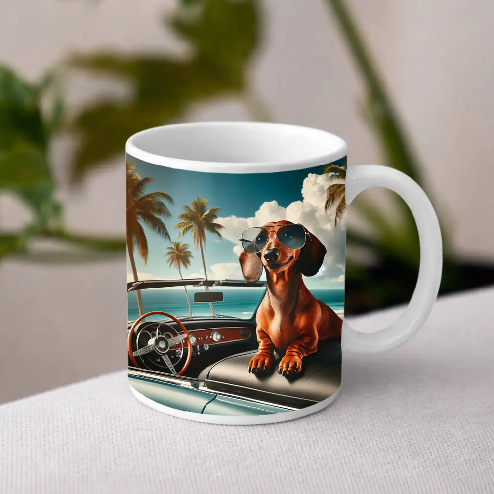 Dachshund Dog Sunglasses Retro Convertible Beach – Mugs
