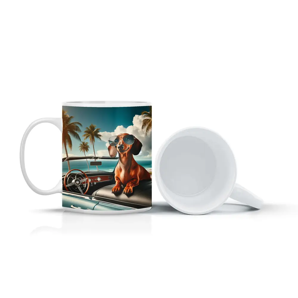 Dachshund Dog Sunglasses Retro Convertible Beach – Mugs