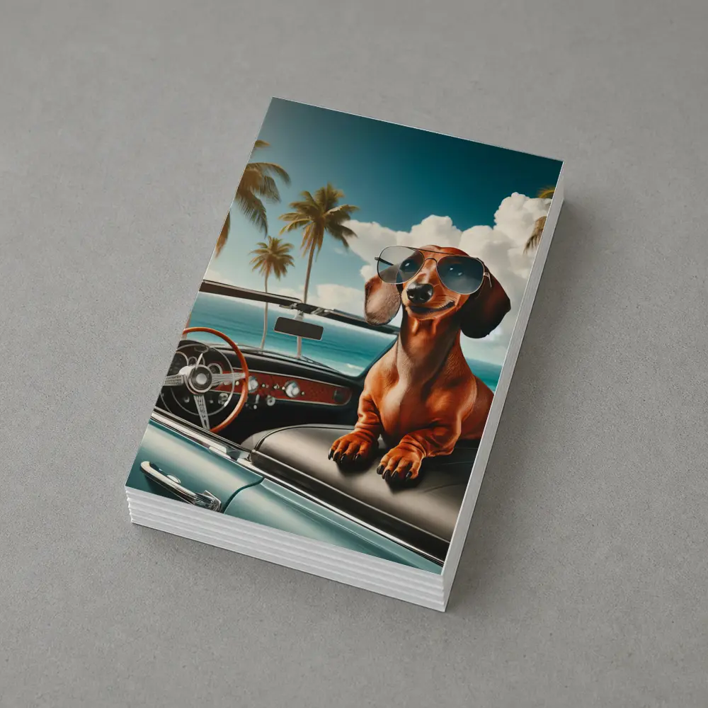 Dachshund Dog Sunglasses Retro Convertible Beach – Postcards