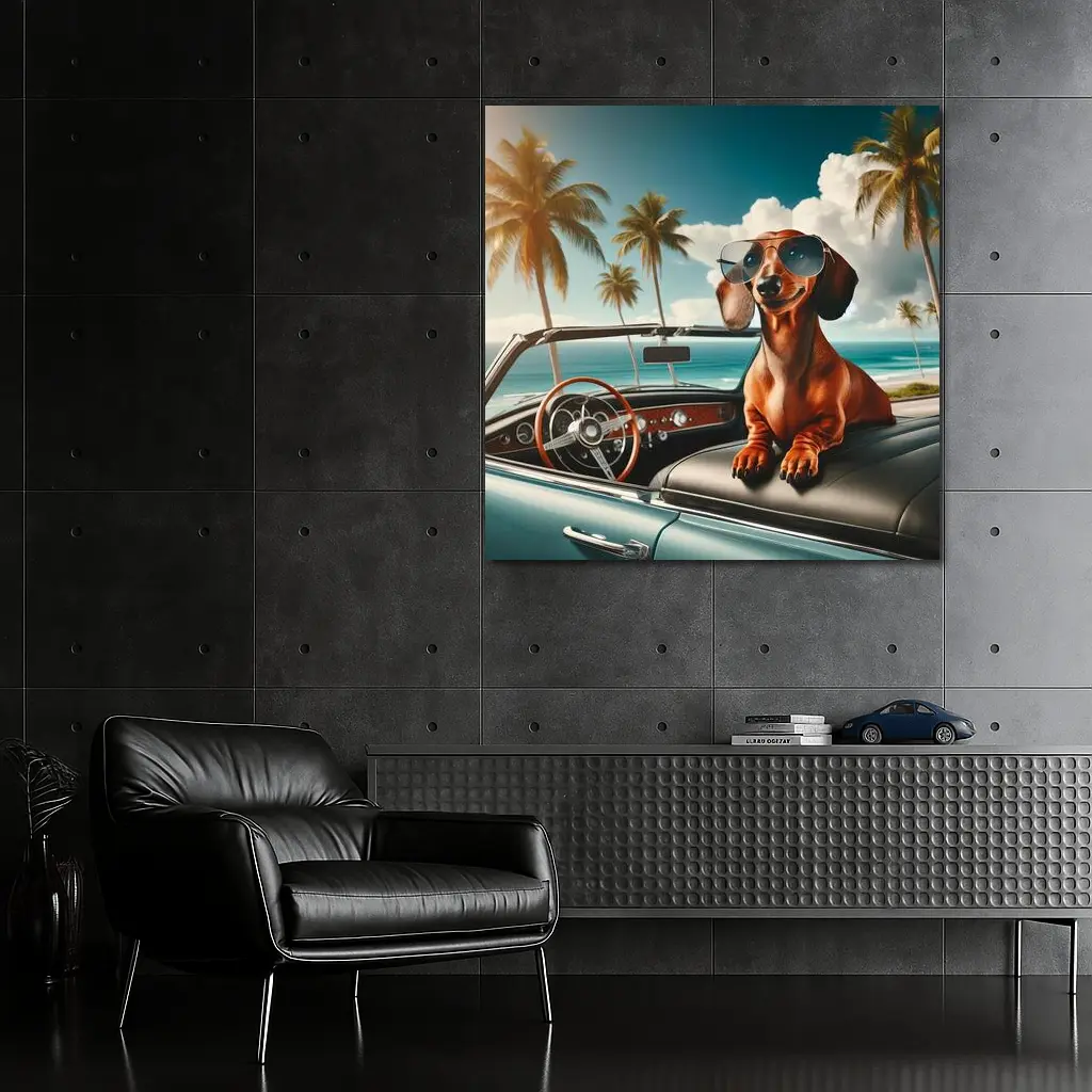 Dachshund Dog Sunglasses Retro Convertible Beach – Wall Art