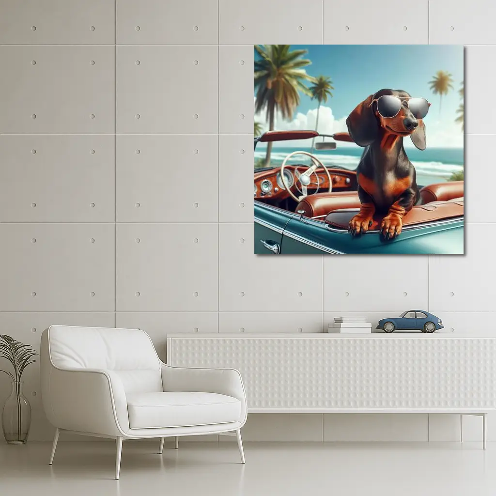 Dachshund Dog Sunglasses Vintage Convertible Beach – Wall Art
