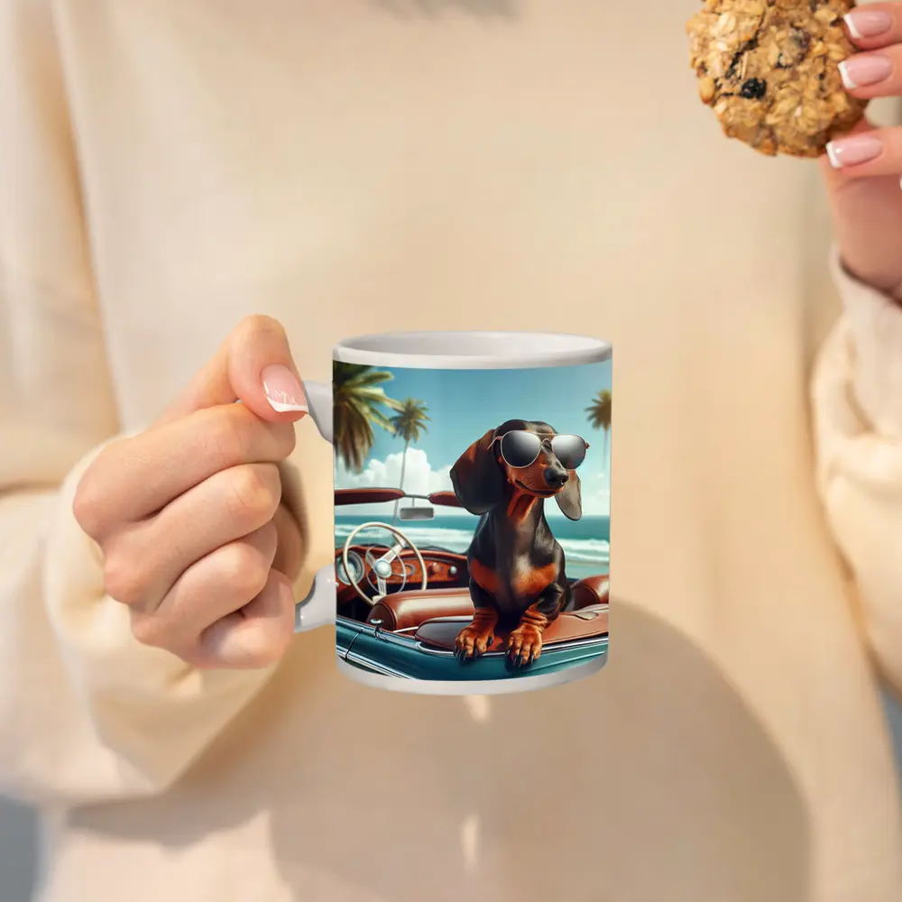 Dachshund Dog Sunglasses Vintage Convertible Beach – Mugs