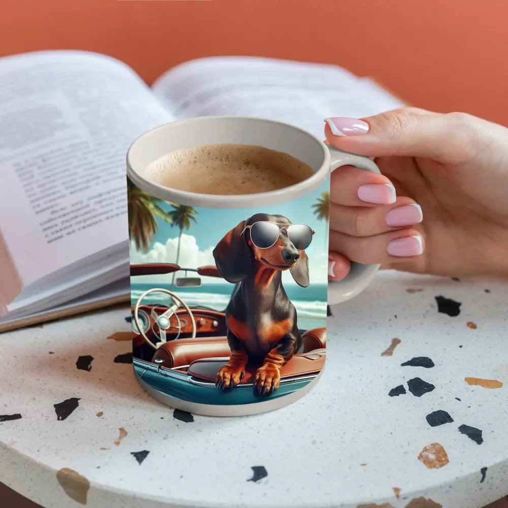 Dachshund Dog Sunglasses Vintage Convertible Beach – Mugs