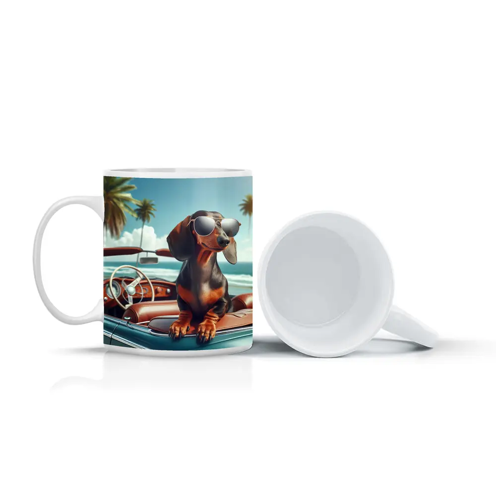 Dachshund Dog Sunglasses Vintage Convertible Beach – Mugs