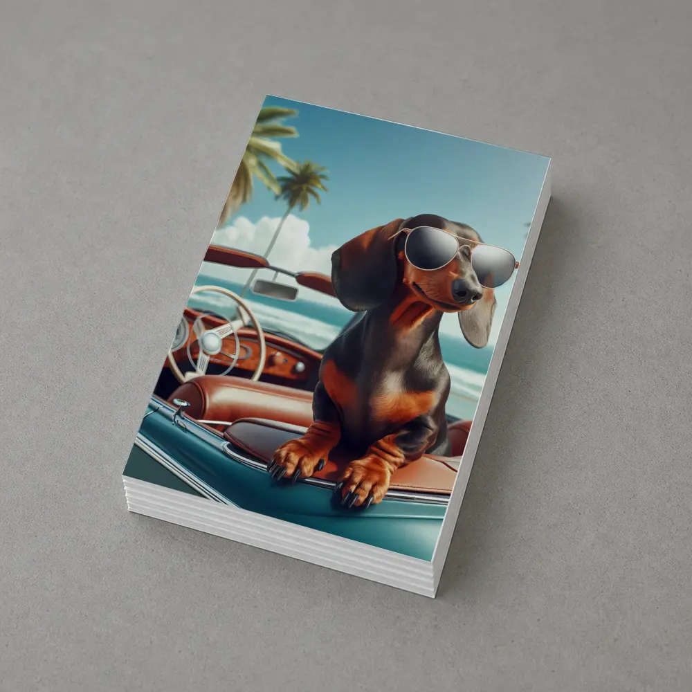 Dachshund Dog Sunglasses Vintage Convertible Beach – Postcards