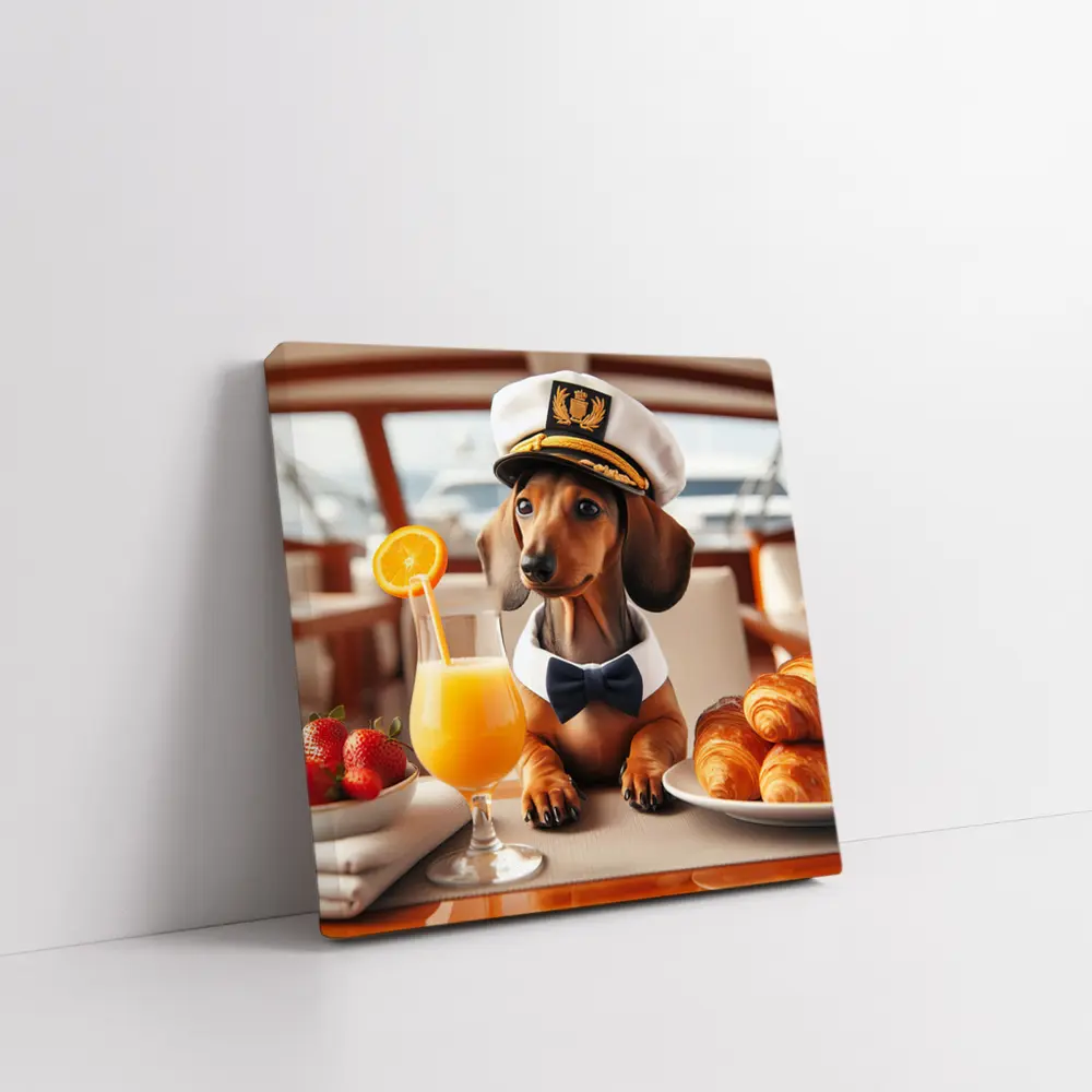 Dachshund Captain Hat Yacht Breakfast Scene – Wall Art