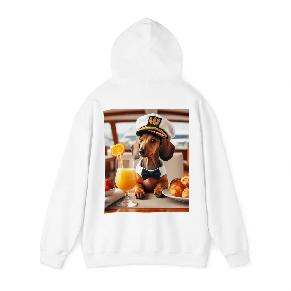 Dachshund Captain Hat Yacht Breakfast Scene – Hoodies