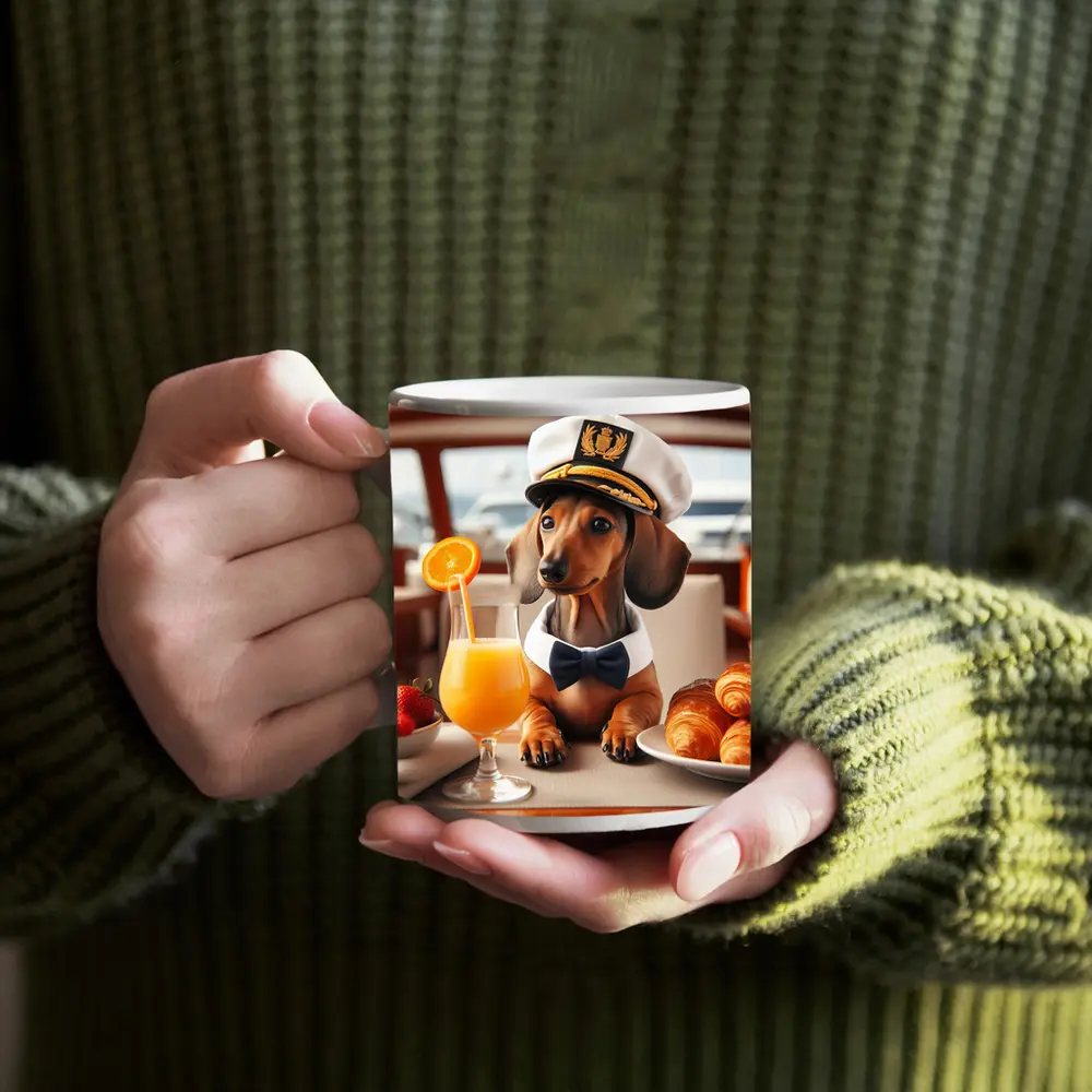 Dachshund Captain Hat Yacht Breakfast Scene – Mugs