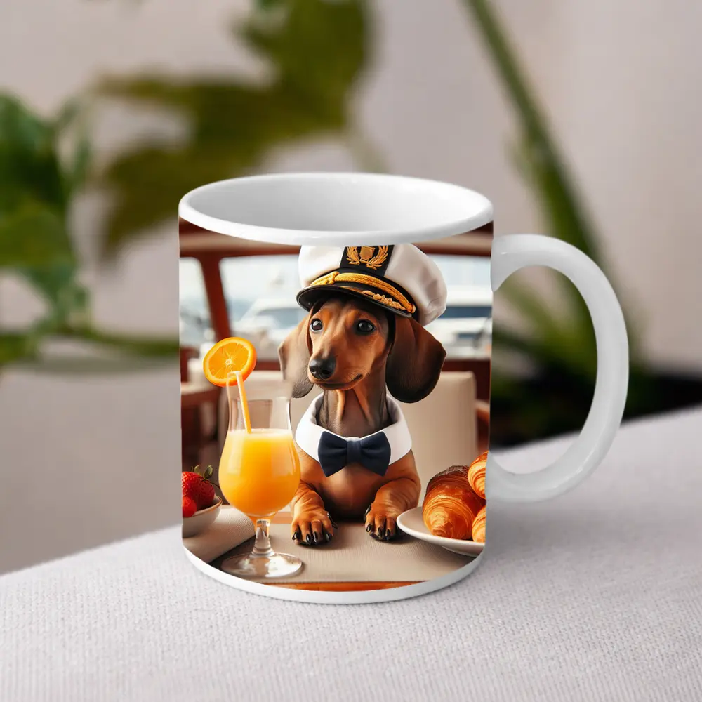 Dachshund Captain Hat Yacht Breakfast Scene – Mugs