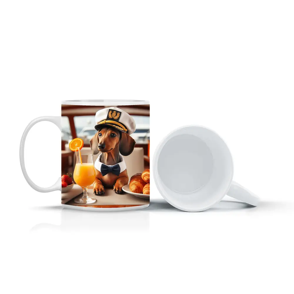 Dachshund Captain Hat Yacht Breakfast Scene – Mugs