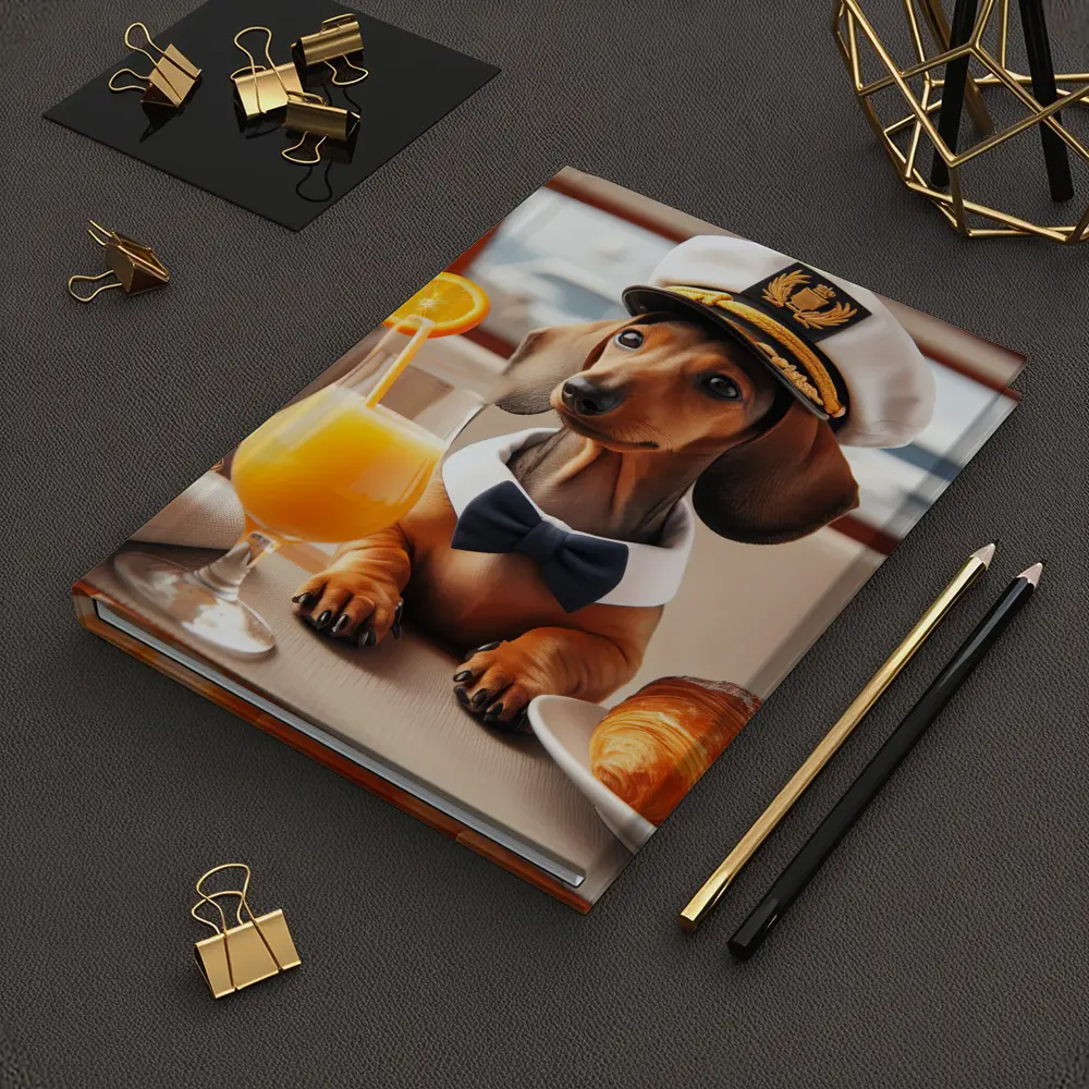 Dachshund Captain Hat Yacht Breakfast Scene – Notebooks