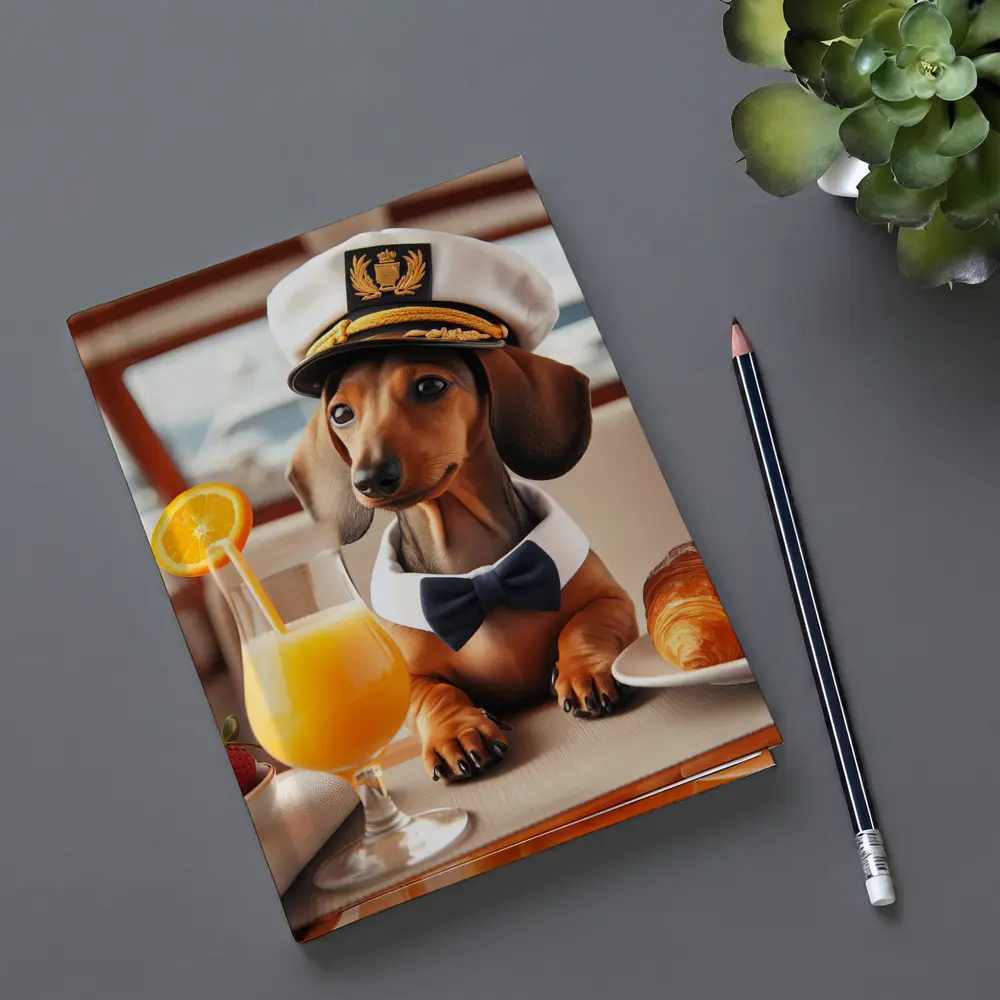 Dachshund Captain Hat Yacht Breakfast Scene – Notebooks