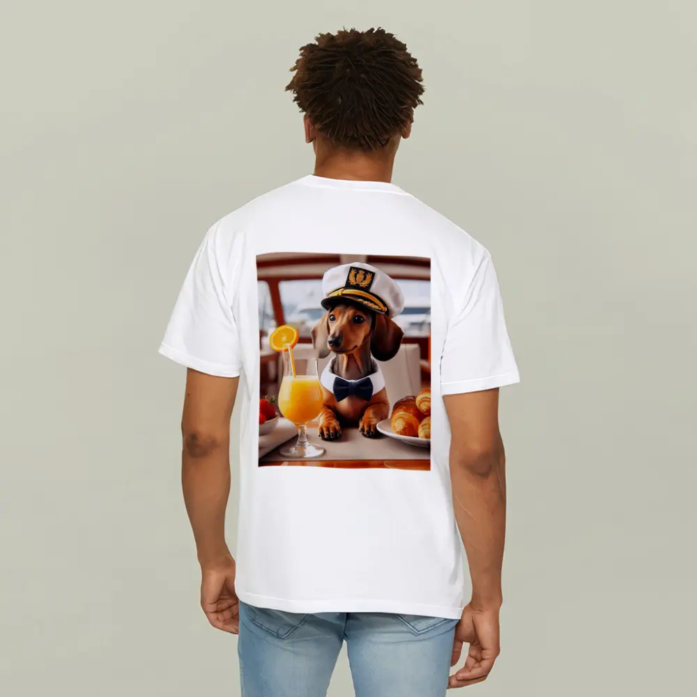 Dachshund Captain Hat Yacht Breakfast Scene – T-Shirts