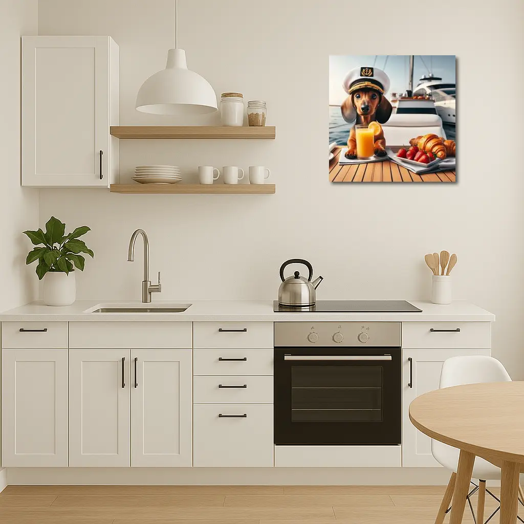 Dachshund Captain Hat Yacht Breakfast Scene – Wall Art