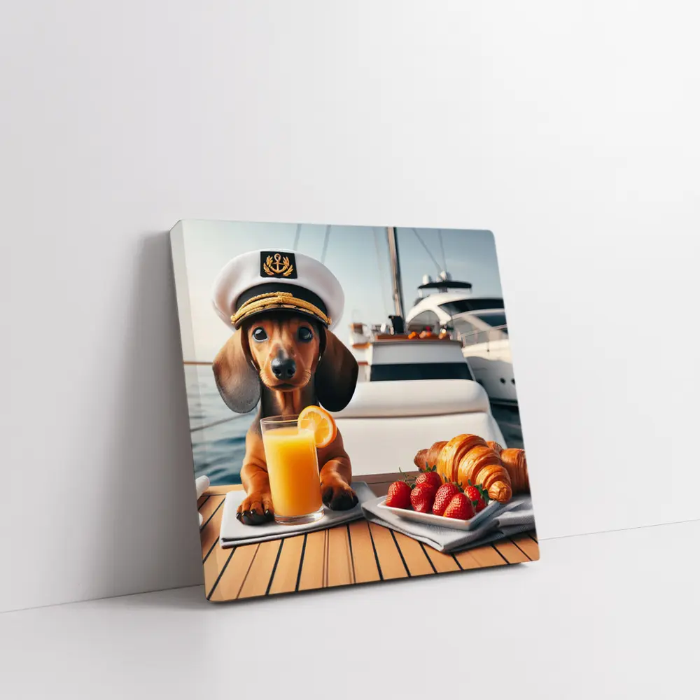Dachshund Captain Hat Yacht Breakfast Scene – Wall Art