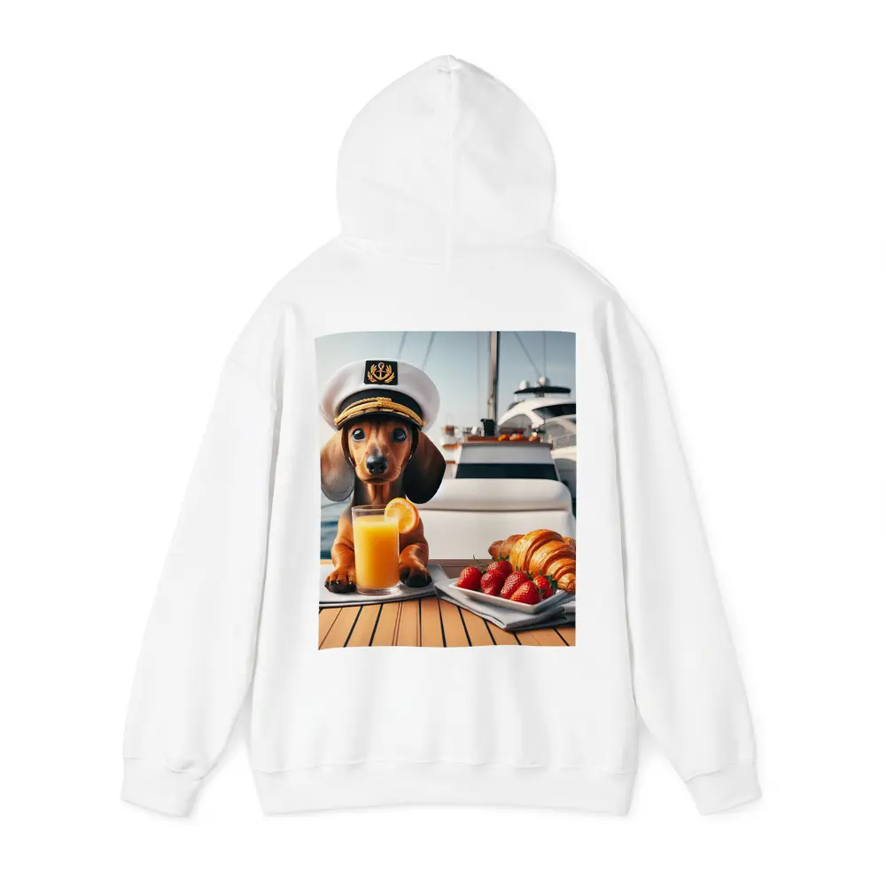 Dachshund Captain Hat Yacht Breakfast Scene – Hoodies