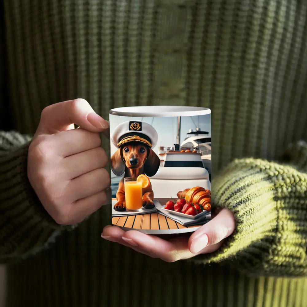 Dachshund Captain Hat Yacht Breakfast Scene – Mugs