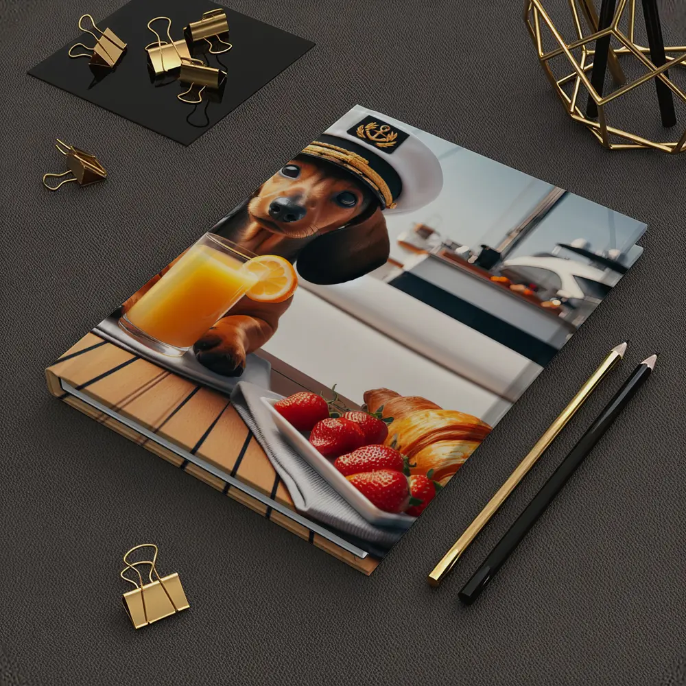 Dachshund Captain Hat Yacht Breakfast Scene – Notebooks