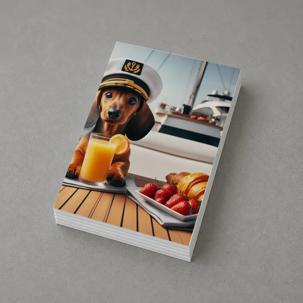 Dachshund Captain Hat Yacht Breakfast Scene – Postcards