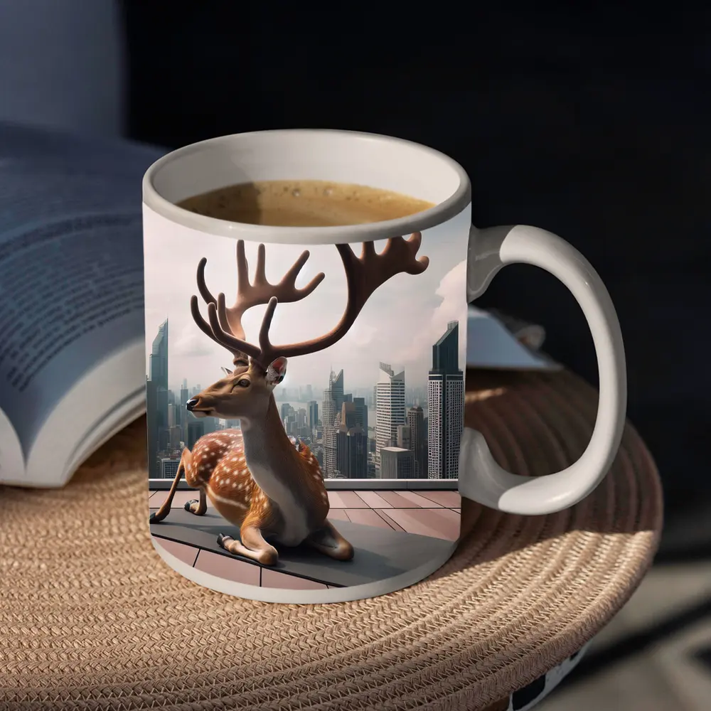 Spotted Deer Doing Yoga City Skyline – Mugs