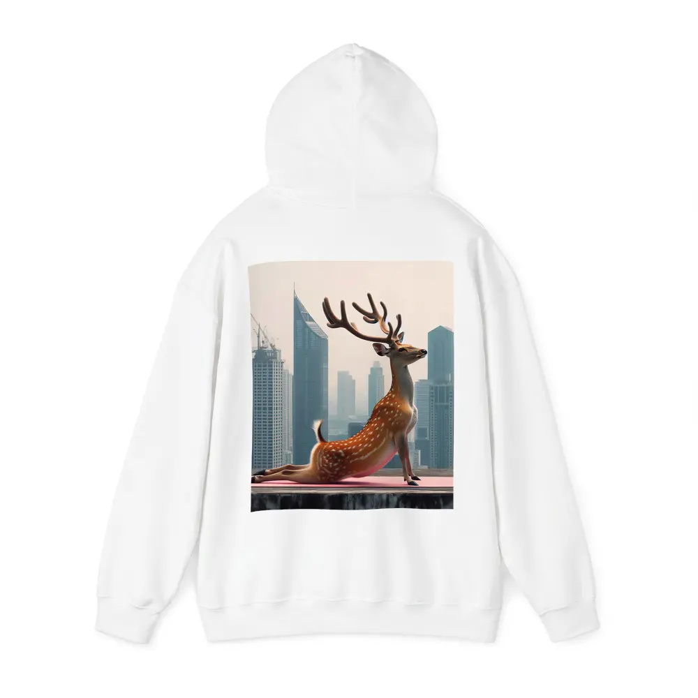 Deer Doing Yoga City Skyline Background – Hoodies