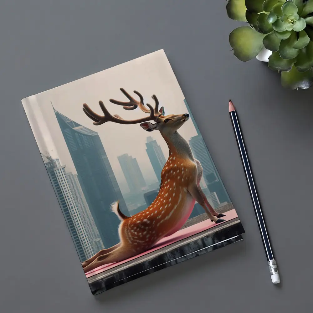 Deer Doing Yoga City Skyline Background – Notebooks