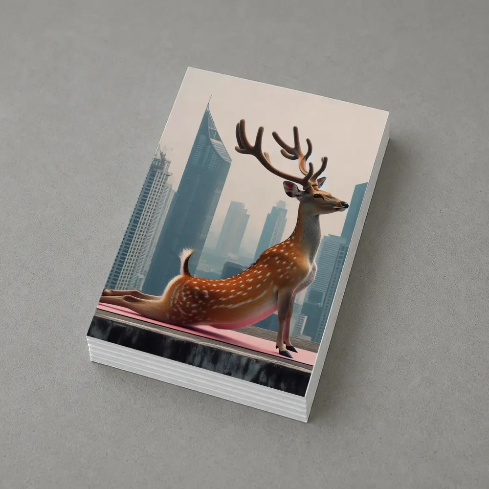 Deer Doing Yoga City Skyline Background – Postcards