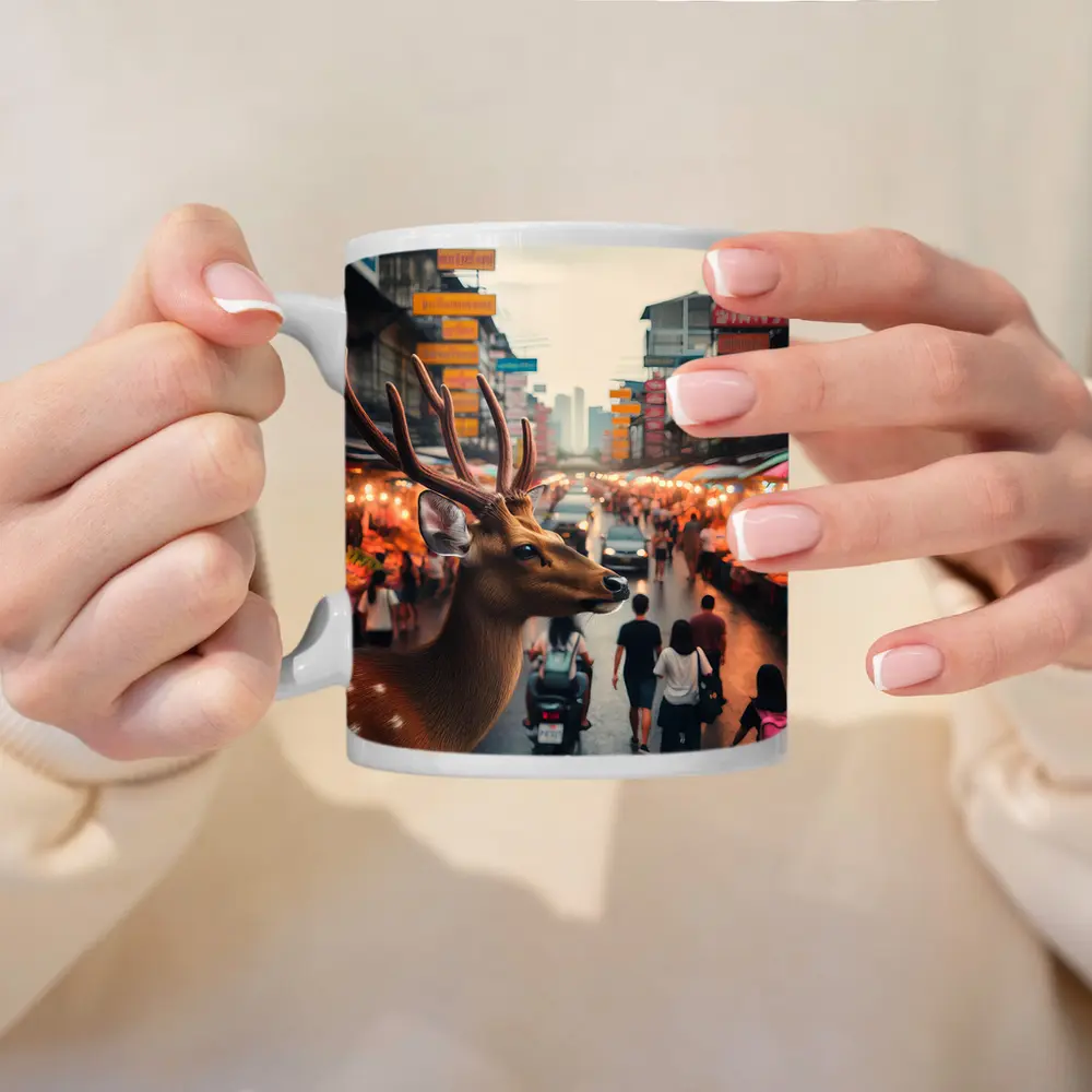 Deer Stag at Bangkok Thailand Street Market – Mugs