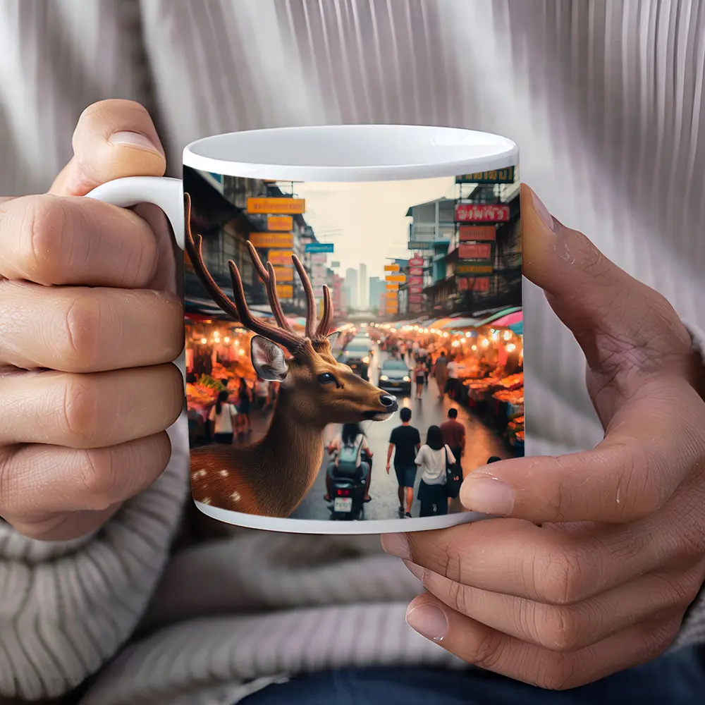 Deer Stag at Bangkok Thailand Street Market – Mugs