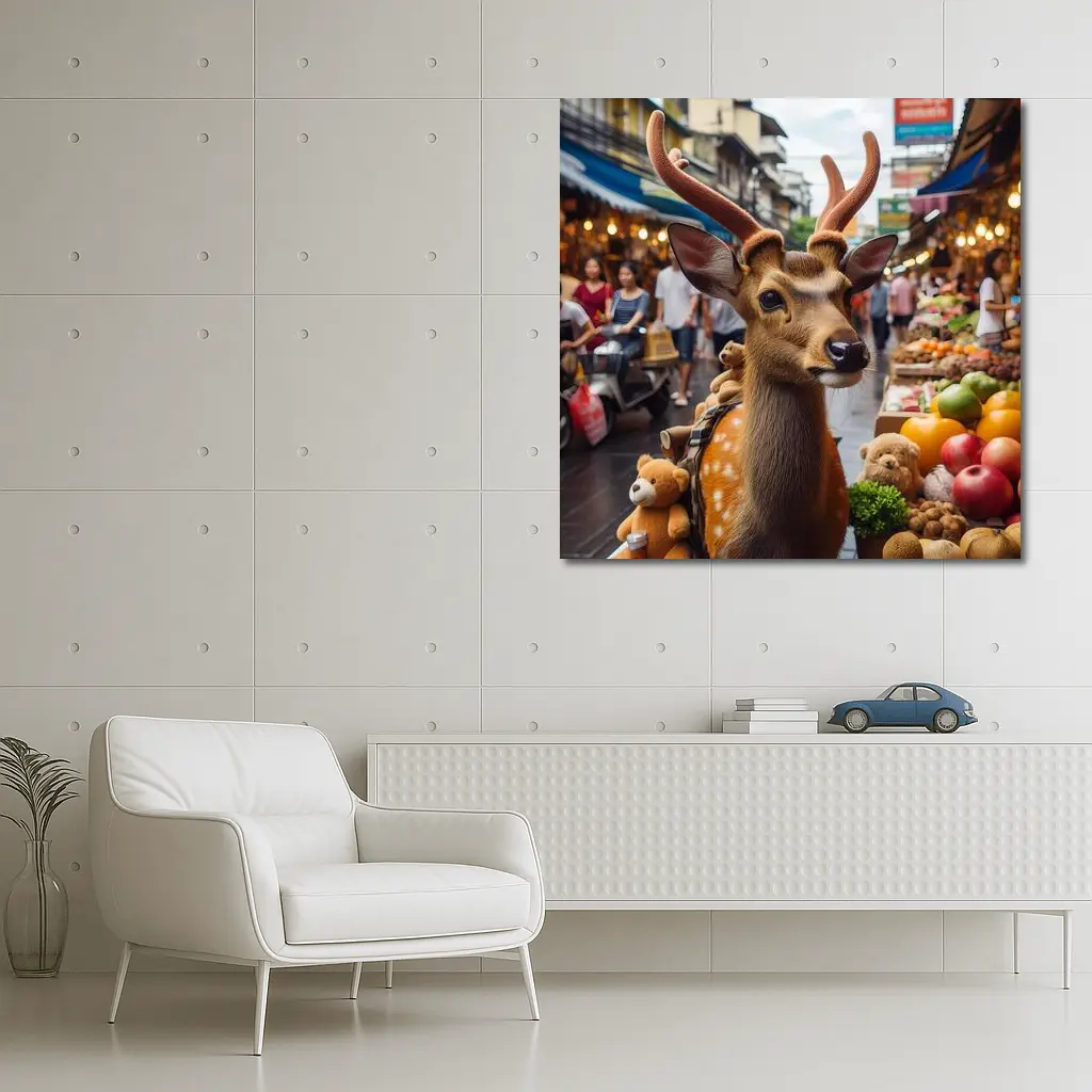 Deer With Antlers At Asian Street Market – Wall Art