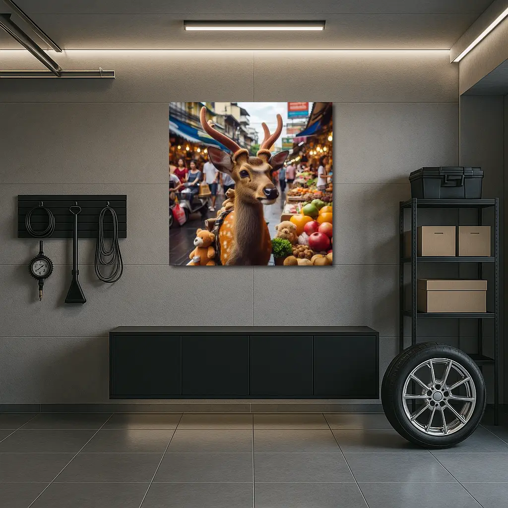 Deer With Antlers At Asian Street Market – Wall Art