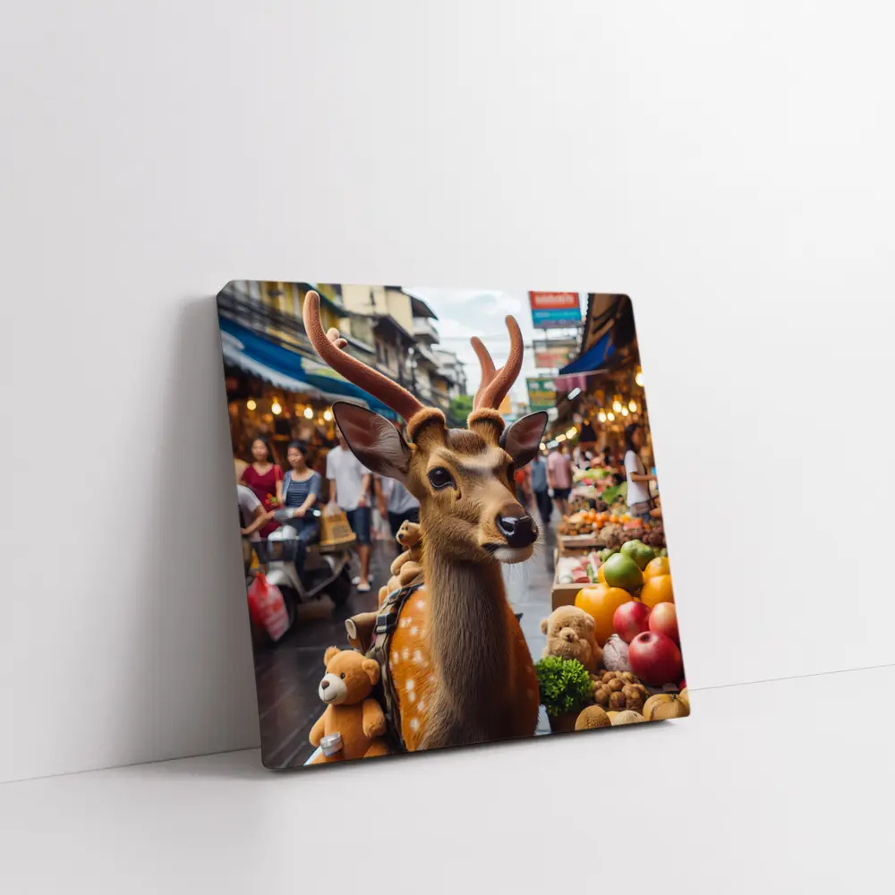 Deer With Antlers At Asian Street Market – Wall Art
