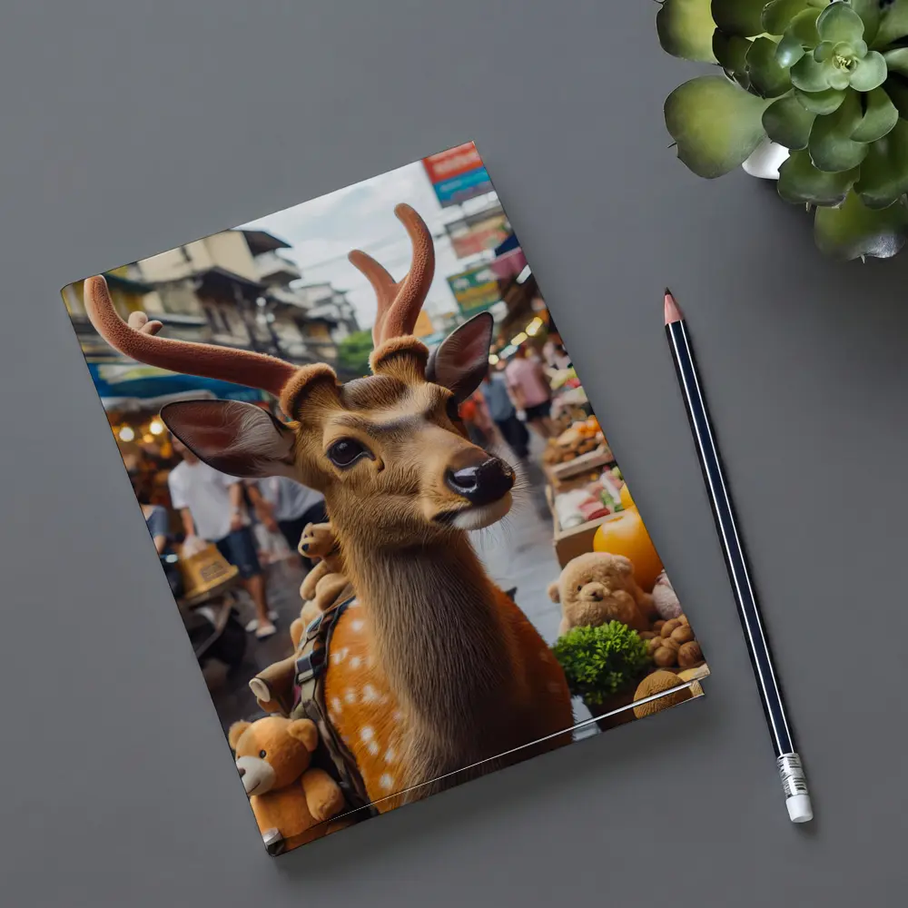 Deer With Antlers At Asian Street Market – Notebooks